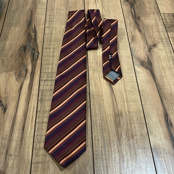 JZ Richards Burgundy Stripe Silk Tie - Picture 1 of 5